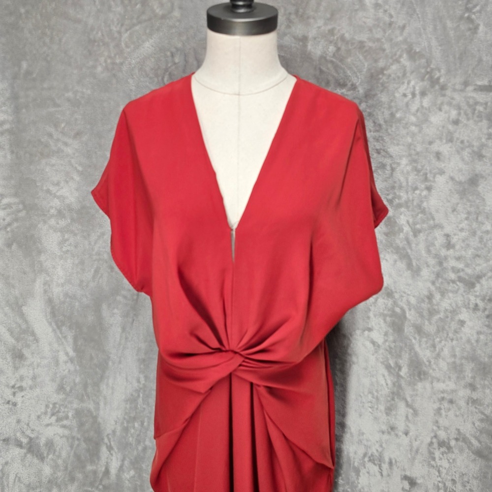 Red Twist-Front V-Neck Dress - Picture 13 of 13